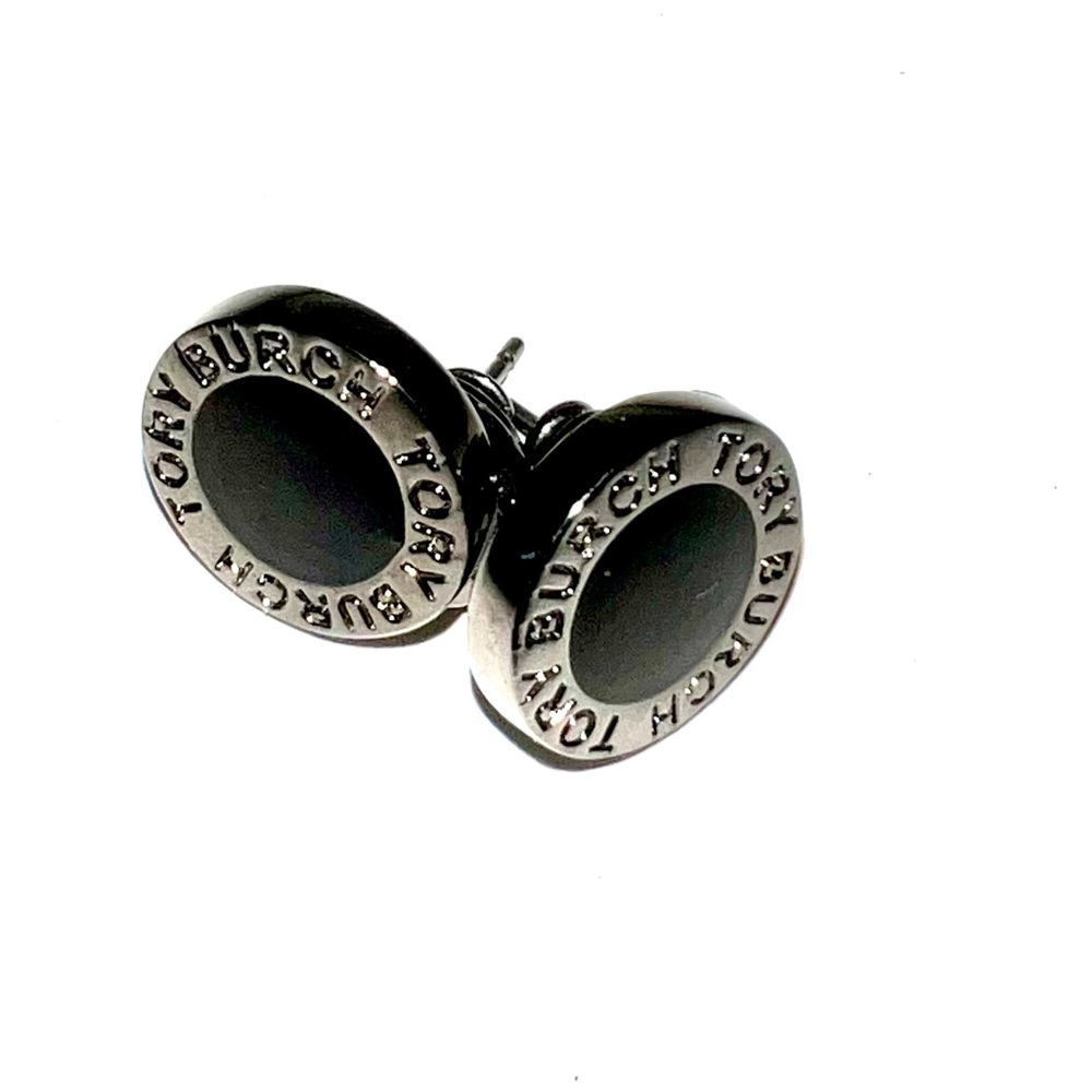 Tory Burch dark silver tone and black earrings